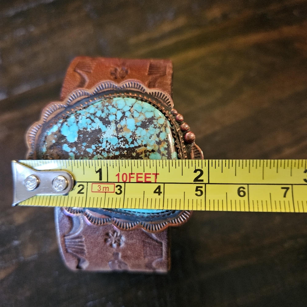 Vintage Handcrafted Turquoise Leather Belt Bracelet - Picture 7 of 10